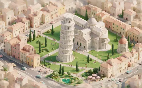 Isometrisches Diorama von Schiefer Turm von Pisa und Umgebung in Pisa Italien, verspielte Low-Poly-Kulisse in - Foto: THN