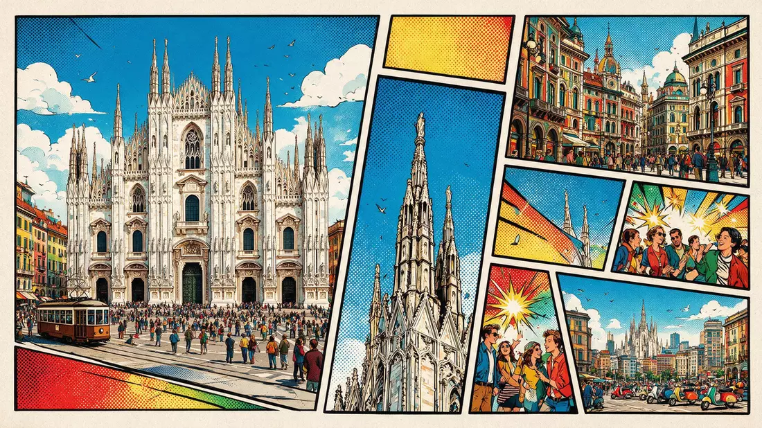 Pop-Art-Comic von Mailänder Dom in Mailand, Italien mit Rasterpunkten