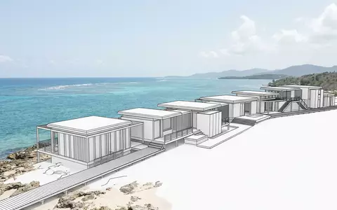 Moderner Architektur-Render zeigt Silhouette von Utila-Riff in Utila Honduras, klare Linien und neutrales Tageslicht - Foto: THN