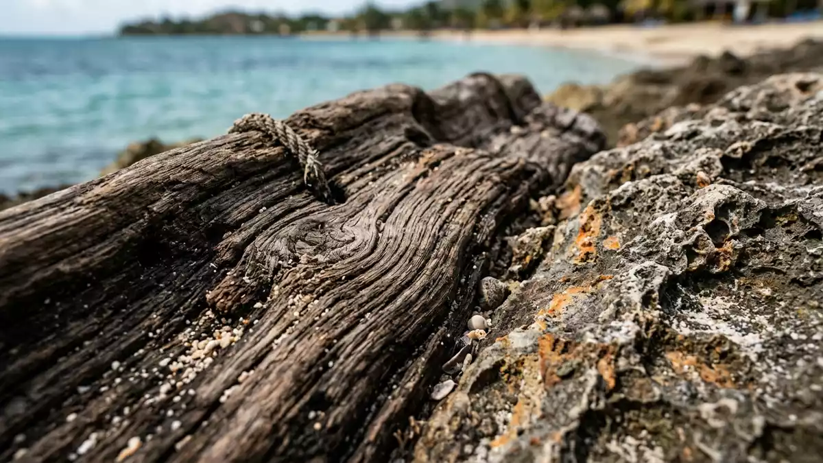 Makroaufnahme eines Materialdetails am Wahrzeichen West Bay Roatan, Roatan Honduras