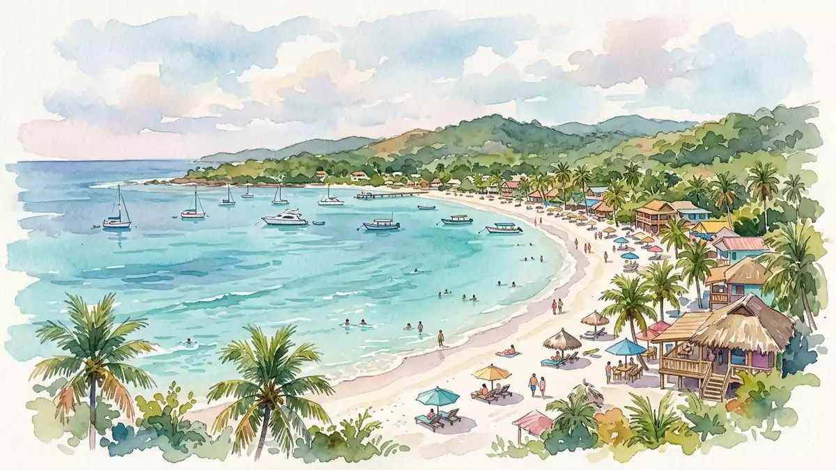 Aquarell-Illustration von West Bay Roatan in Roatan, Honduras als Reiseposter
