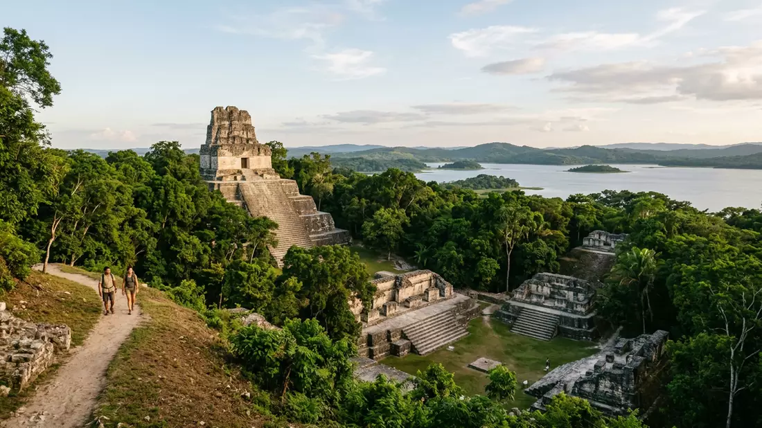 Editorial-Reisemagazinbild vom Wahrzeichen Yaxha in Flores, Guatemala