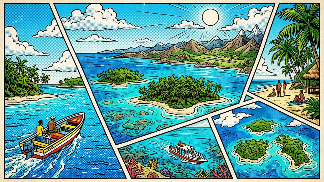 Pop-Art-Comic von Cayos Cochinos in La Ceiba, Honduras mit Rasterpunkten