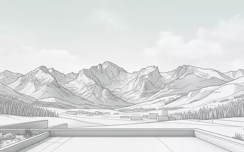 Moderner Architektur-Render zeigt Silhouette von Rocky-Mountain-Nationalpark in Estes Park USA, klare Linien und neutrales Tageslicht - Foto: THN