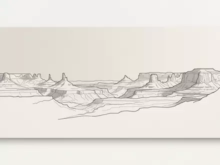 Moderner Architektur-Render zeigt Silhouette von Canyonlands-Nationalpark in Moab USA, klare Linien und neutrales Tageslicht - Foto: THN