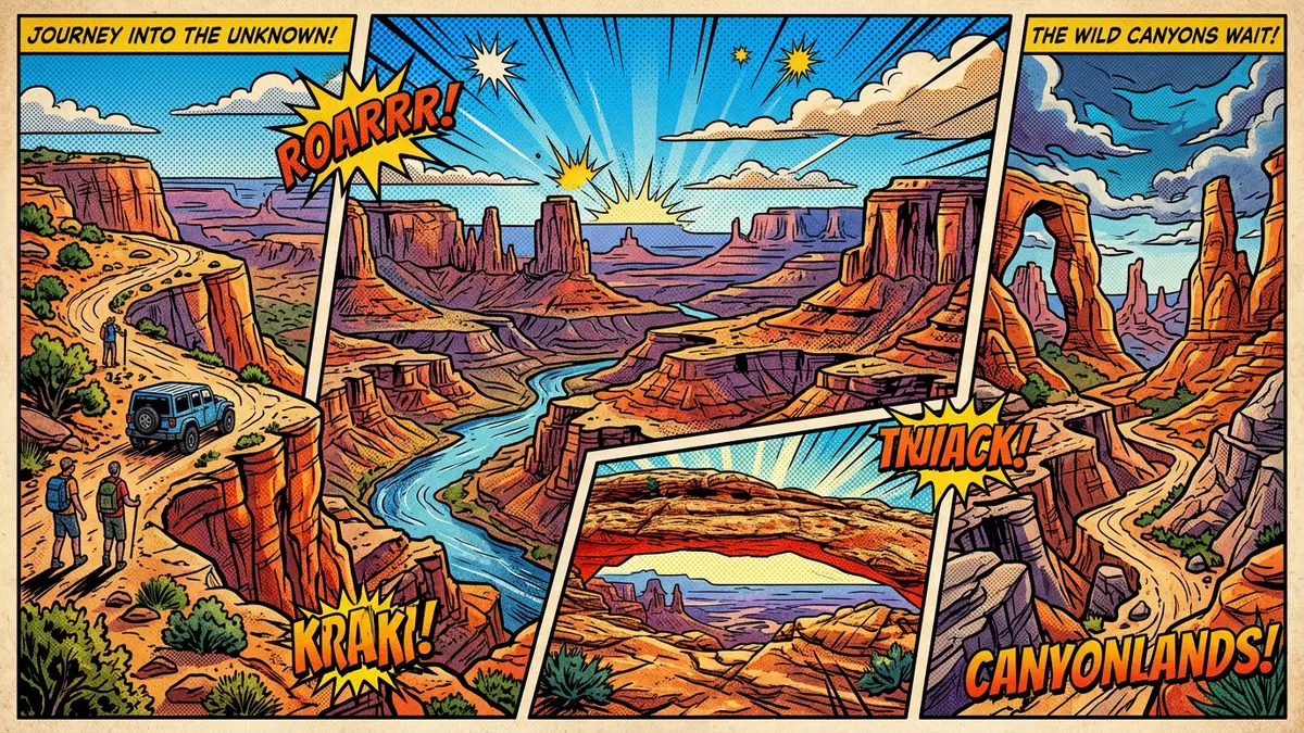 Pop-Art-Comic von Canyonlands-Nationalpark in Moab, USA mit Rasterpunkten