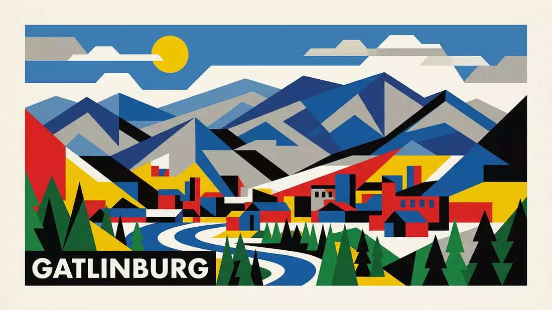 Bauhaus-Poster als Abstraktion von Great-Smoky-Mountains-Nationalpark in Gatlinburg, USA