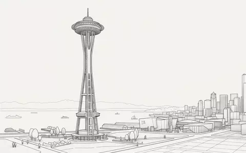Moderner Architektur-Render zeigt Silhouette von Space Needle Seattle in Seattle USA, klare Linien und neutrales - Foto: THN