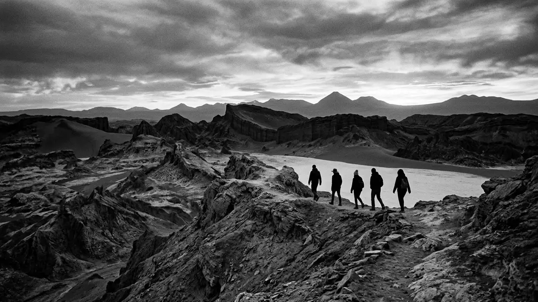 Schwarzweiss-Reportage vom Wahrzeichen Valle de la Luna Atacama in San Pedro de Atacama, Chile