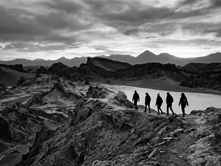 Schwarzweiss-Reportagebild vom Wahrzeichen Valle de la Luna Atacama in San Pedro de Atacama Chile, dokumentarische - Foto: THN