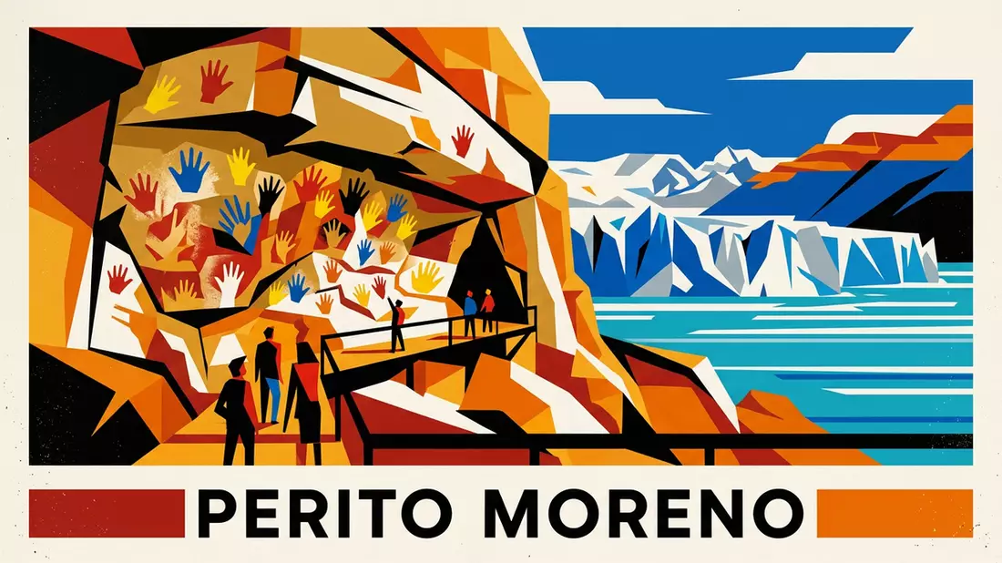 Bauhaus-Poster als Abstraktion von Cueva de las Manos in Perito Moreno, Argentinien