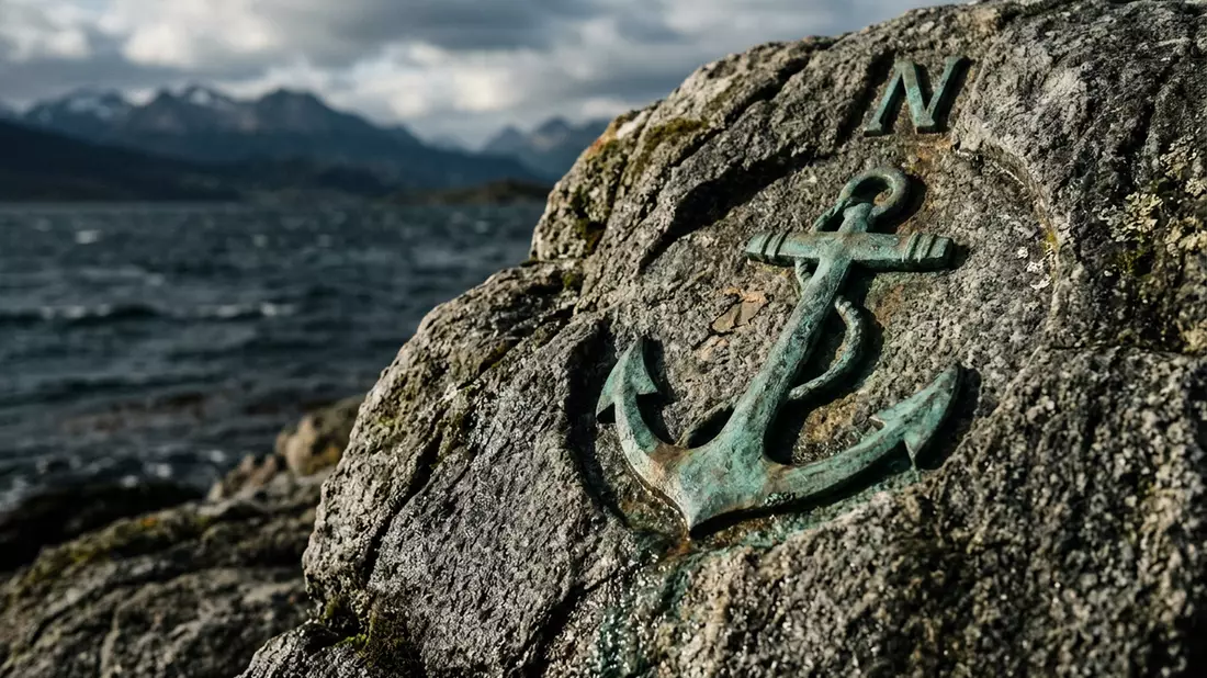 Makroaufnahme eines Materialdetails am Wahrzeichen Ushuaia Beagle-Kanal, Ushuaia Argentinien