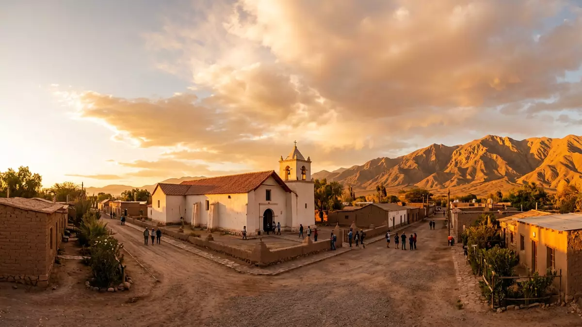 Fotorealistische Ansicht von San Pedro de Atacama in San Pedro de Atacama, Chile im Abendlicht