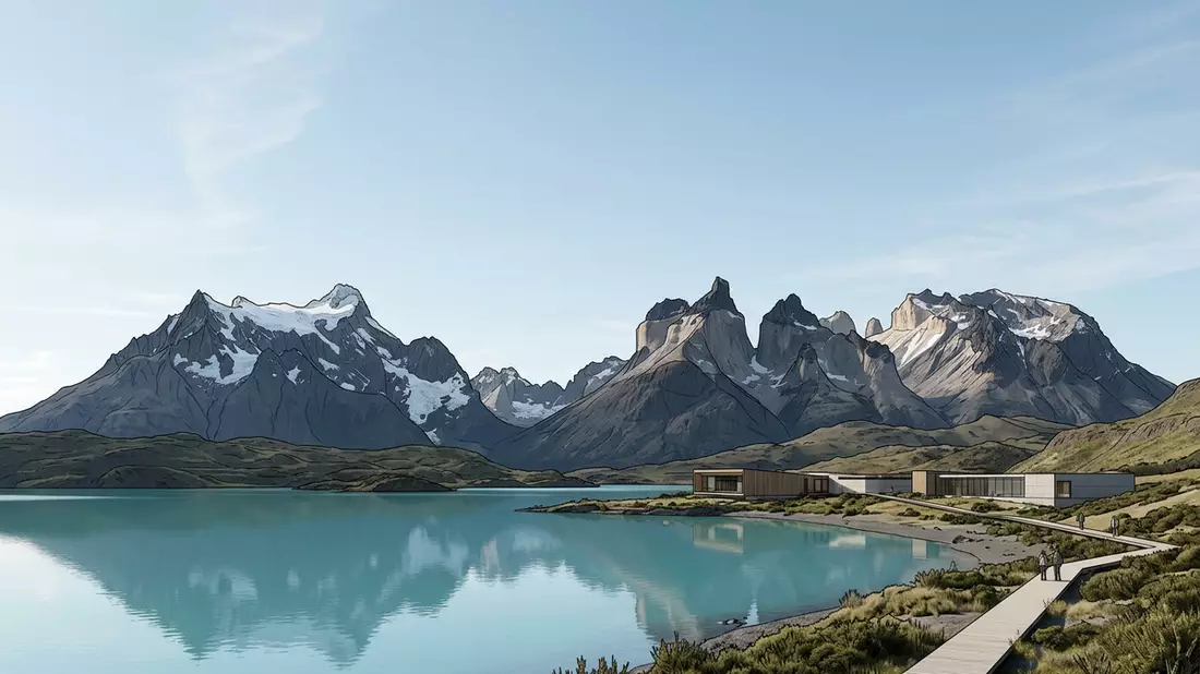 Architektur-Render von Torres del Paine in Puerto Natales, Chile bei Tageslicht