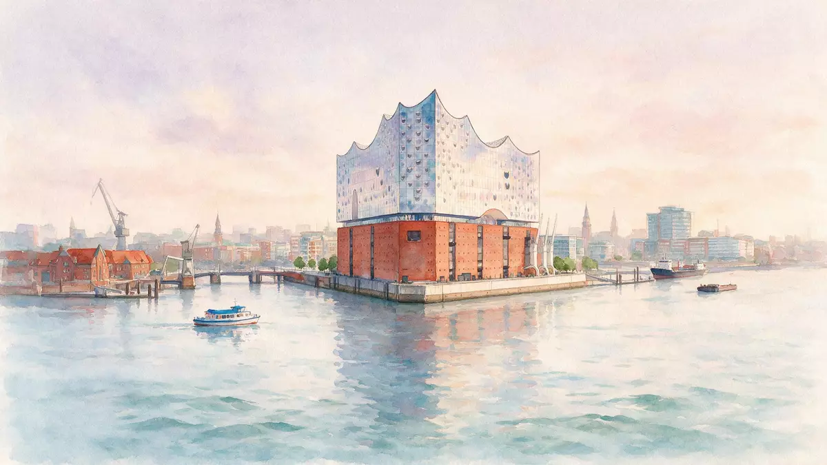 Aquarell-Illustration von Elbphilharmonie Hamburg in Hamburg, Deutschland als Reiseposter