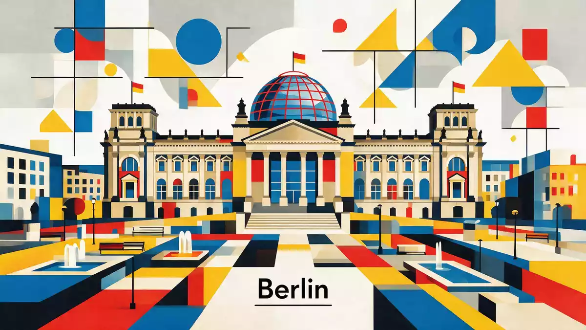 Bauhaus-Poster als Abstraktion von Reichstag Berlin in Berlin, Deutschland