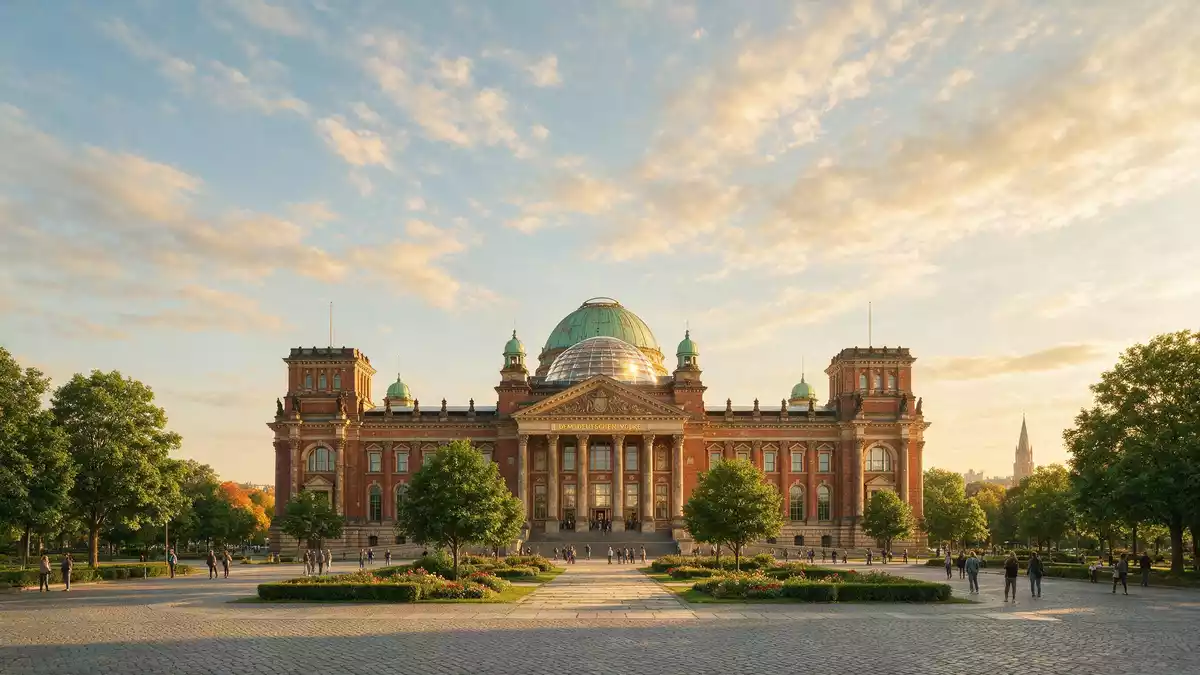 Fotorealistische Ansicht von Reichstag Berlin in Berlin, Deutschland im Abendlicht