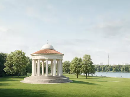 Moderner Architektur-Render zeigt Silhouette von Englischer Garten München in München Deutschland, klare Linien und neutrales - Foto: THN