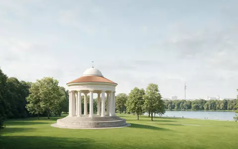Moderner Architektur-Render zeigt Silhouette von Englischer Garten München in München Deutschland, klare Linien und neutrales - Foto: THN