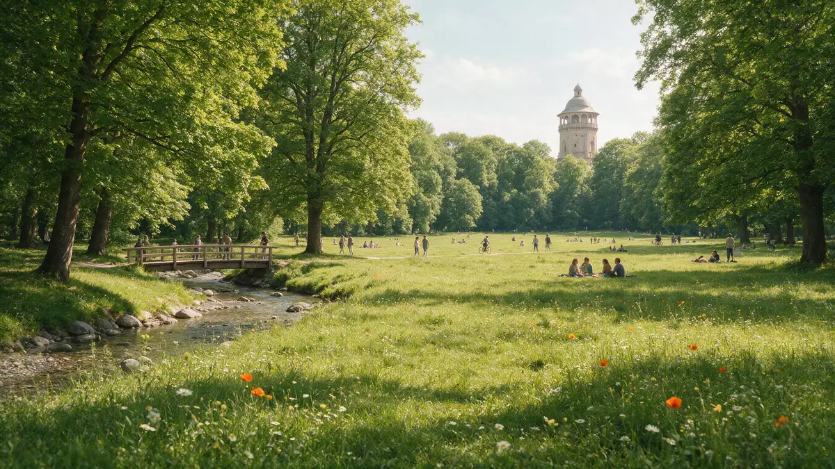Editorial-Reisemagazinbild vom Wahrzeichen Englischer Garten München in München, Deutschland