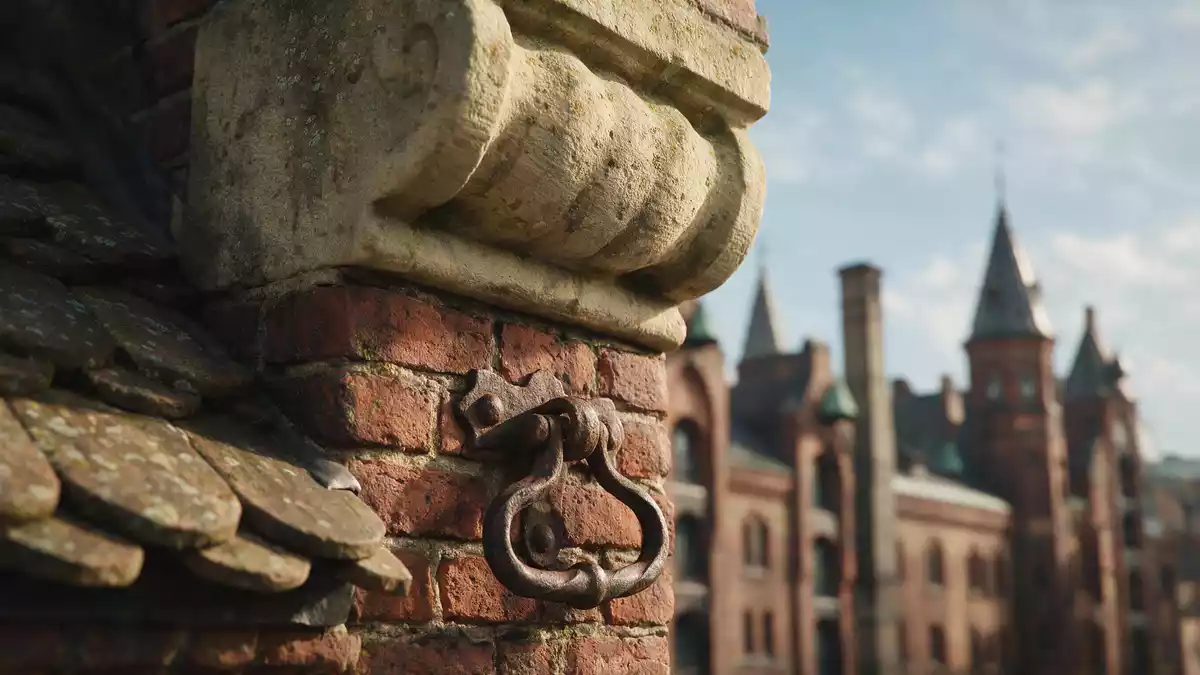 Makroaufnahme eines Materialdetails am Wahrzeichen Speicherstadt Hamburg, Hamburg Deutschland