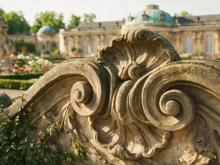 Extreme Makroaufnahme eines Materialdetails am Wahrzeichen Schloss Sanssouci in Potsdam Deutschland, taktile Struktur und weiches - Foto: THN