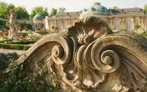 Extreme Makroaufnahme eines Materialdetails am Wahrzeichen Schloss Sanssouci in Potsdam Deutschland, taktile Struktur und weiches - Foto: THN