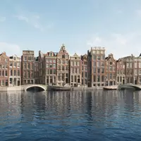Moderner Architektur-Render zeigt Silhouette von Grachten von Amsterdam in Amsterdam Niederlande, klare Linien und neutrales - Foto: THN
