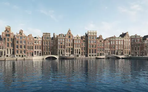 Moderner Architektur-Render zeigt Silhouette von Grachten von Amsterdam in Amsterdam Niederlande, klare Linien und neutrales - Foto: THN