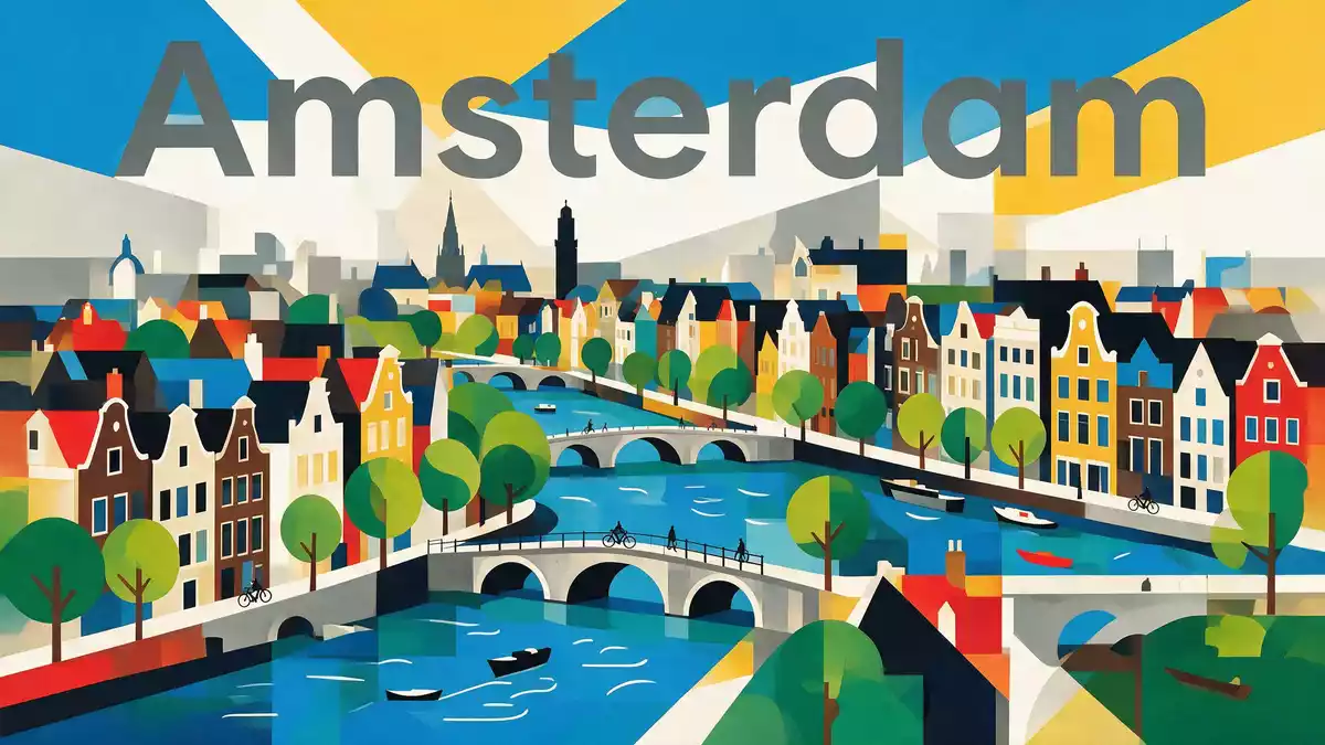 Bauhaus-Poster als Abstraktion von Grachten von Amsterdam in Amsterdam, Niederlande