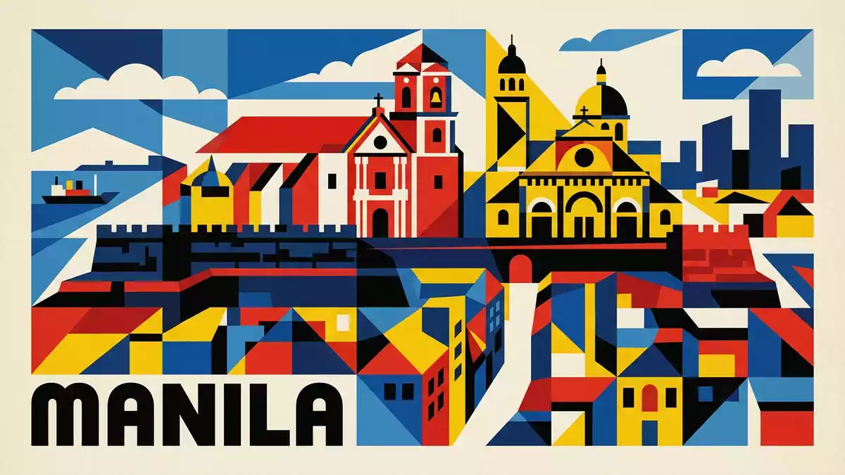 Bauhaus-Poster als Abstraktion von Intramuros Manila in Manila, Philippinen
