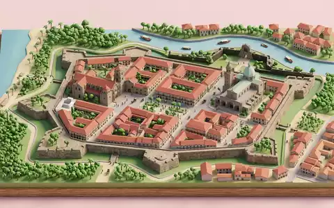 Isometrisches Diorama von Intramuros Manila und Umgebung in Manila Philippinen, verspielte Low-Poly-Kulisse in Pastellfarben - Foto: THN