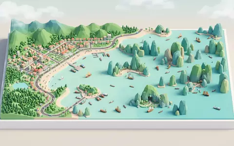 Isometrisches Diorama von Ha-Long-Bucht und Umgebung in Ha Long Vietnam, verspielte Low-Poly-Kulisse in Pastellfarben - Foto: THN