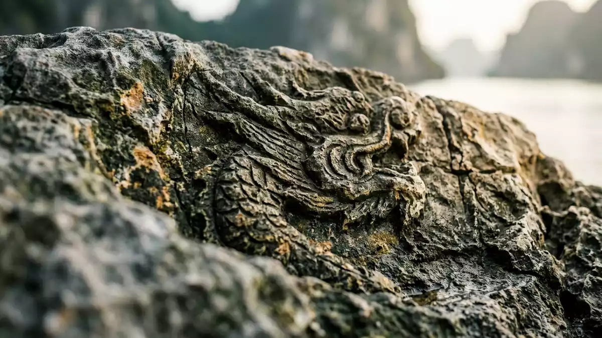Makroaufnahme eines Materialdetails am Wahrzeichen Ha-Long-Bucht, Ha Long Vietnam