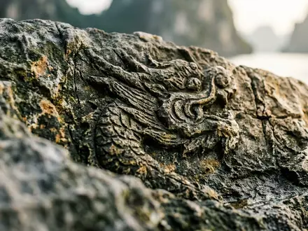 Extreme Makroaufnahme eines Materialdetails am Wahrzeichen Ha-Long-Bucht in Ha Long Vietnam, taktile Struktur und weiches - Foto: THN
