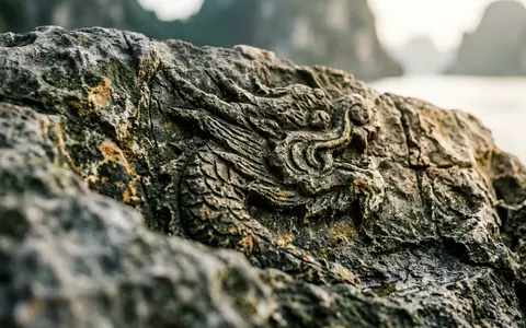 Extreme Makroaufnahme eines Materialdetails am Wahrzeichen Ha-Long-Bucht in Ha Long Vietnam, taktile Struktur und weiches - Foto: THN