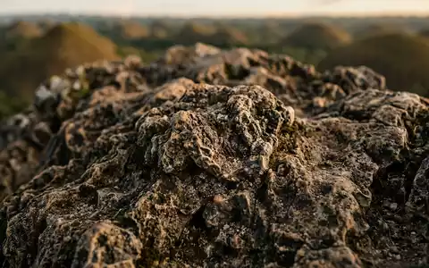 Extreme Makroaufnahme eines Materialdetails am Wahrzeichen Chocolate Hills Bohol in Bohol Philippinen, taktile Struktur und - Foto: THN