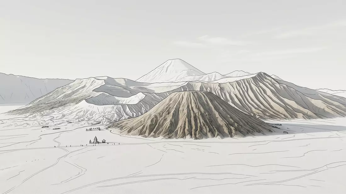 Architektur-Render von Bromo-Vulkan in Probolinggo, Indonesien bei Tageslicht