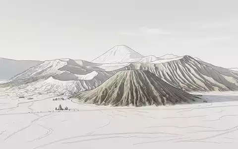 Moderner Architektur-Render zeigt Silhouette von Bromo-Vulkan in Probolinggo Indonesien, klare Linien und neutrales Tageslicht - Foto: THN