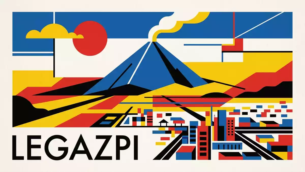 Bauhaus-Poster als Abstraktion von Mayon-Vulkan in Legazpi, Philippinen