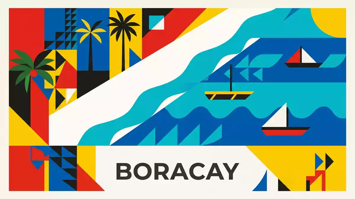 Bauhaus-Poster als Abstraktion von Boracay White Beach in Boracay, Philippinen
