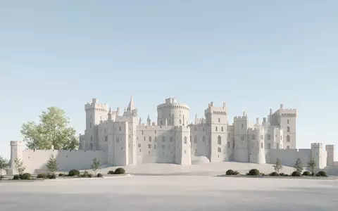 Moderner Architektur-Render zeigt Silhouette von Windsor Castle in Windsor Vereinigtes Königreich, klare Linien und neutrales - Foto: THN