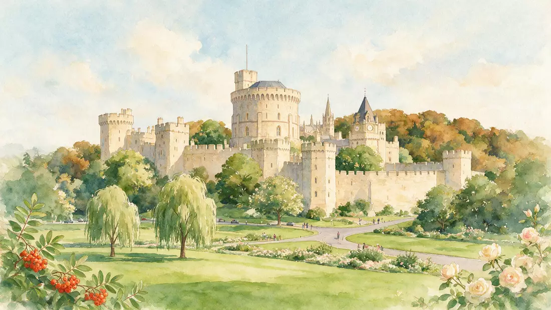 Aquarell-Illustration von Windsor Castle in Windsor, Vereinigtes Königreich als Reiseposter