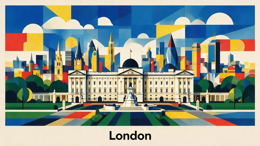 Bauhaus-Poster als Abstraktion von Buckingham Palace in London, Vereinigtes Königreich