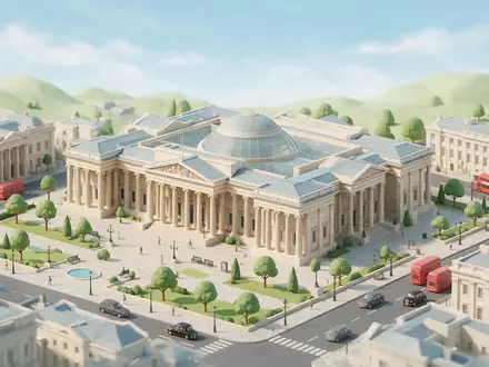 Isometrisches Diorama von British Museum London und Umgebung in London Vereinigtes Königreich, verspielte Low-Poly-Kulisse in - Foto: THN