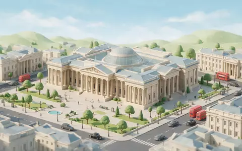 Isometrisches Diorama von British Museum London und Umgebung in London Vereinigtes Königreich, verspielte Low-Poly-Kulisse in - Foto: THN