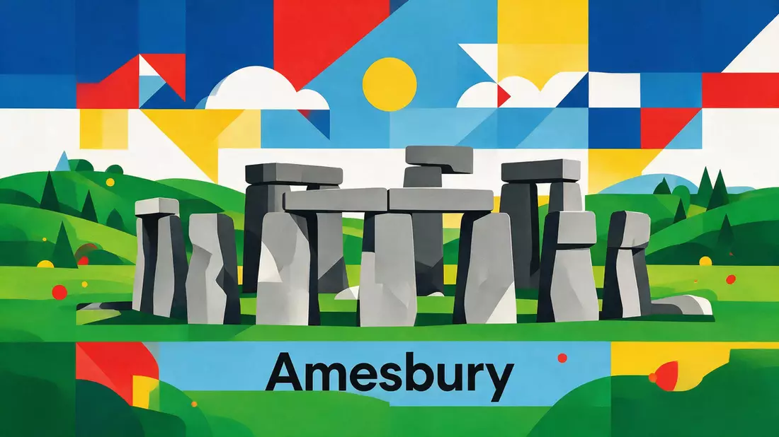 Bauhaus-Poster als Abstraktion von Stonehenge in Amesbury, Vereinigtes Königreich