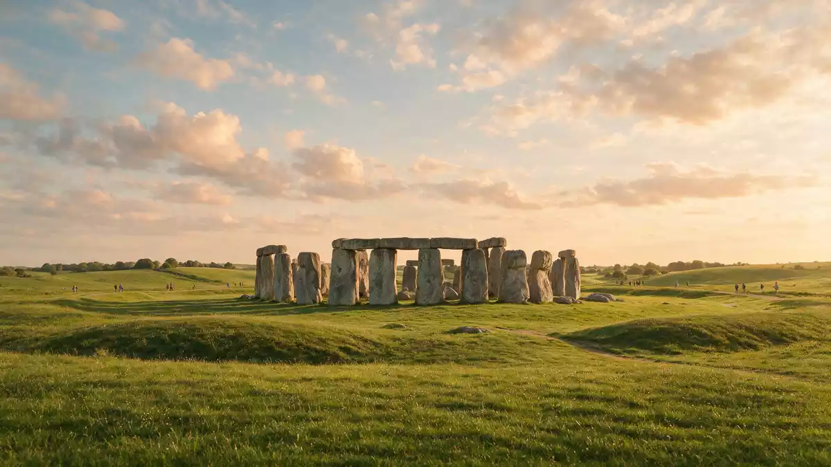 Fotorealistische Ansicht von Stonehenge in Amesbury, Vereinigtes Königreich im Abendlicht