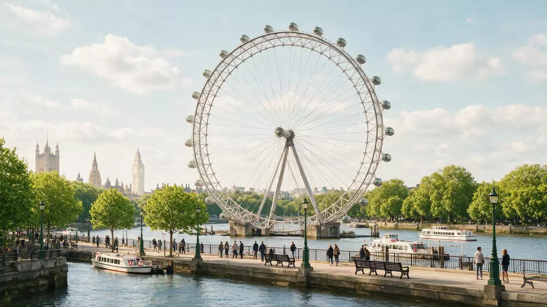 Editorial-Reisemagazinbild vom Wahrzeichen London Eye in London, Vereinigtes Königreich