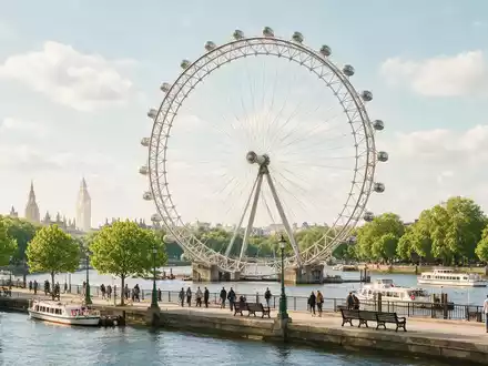 Editorialbild im Reisemagazin-Stil vom Wahrzeichen London Eye in London Vereinigtes Königreich, ausgewogene Bildgestaltung und natuerliches - Foto: THN